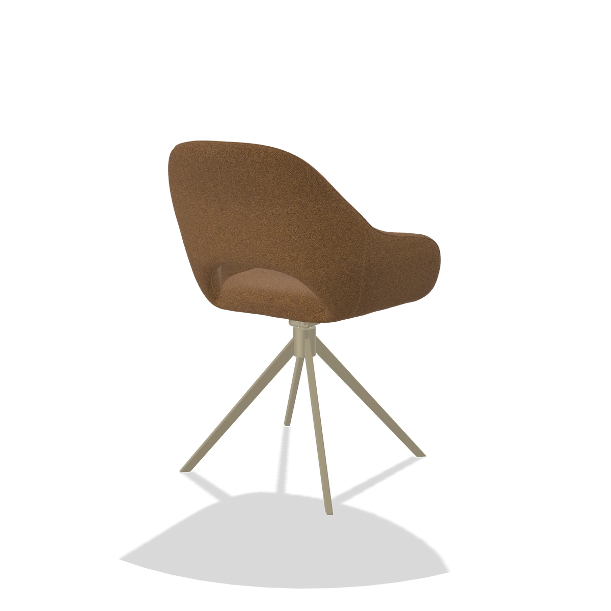Silla de comedor Messina 6510 en tela Glory 16 (marrón), base giratoria en champán, vista trasera en ángulo