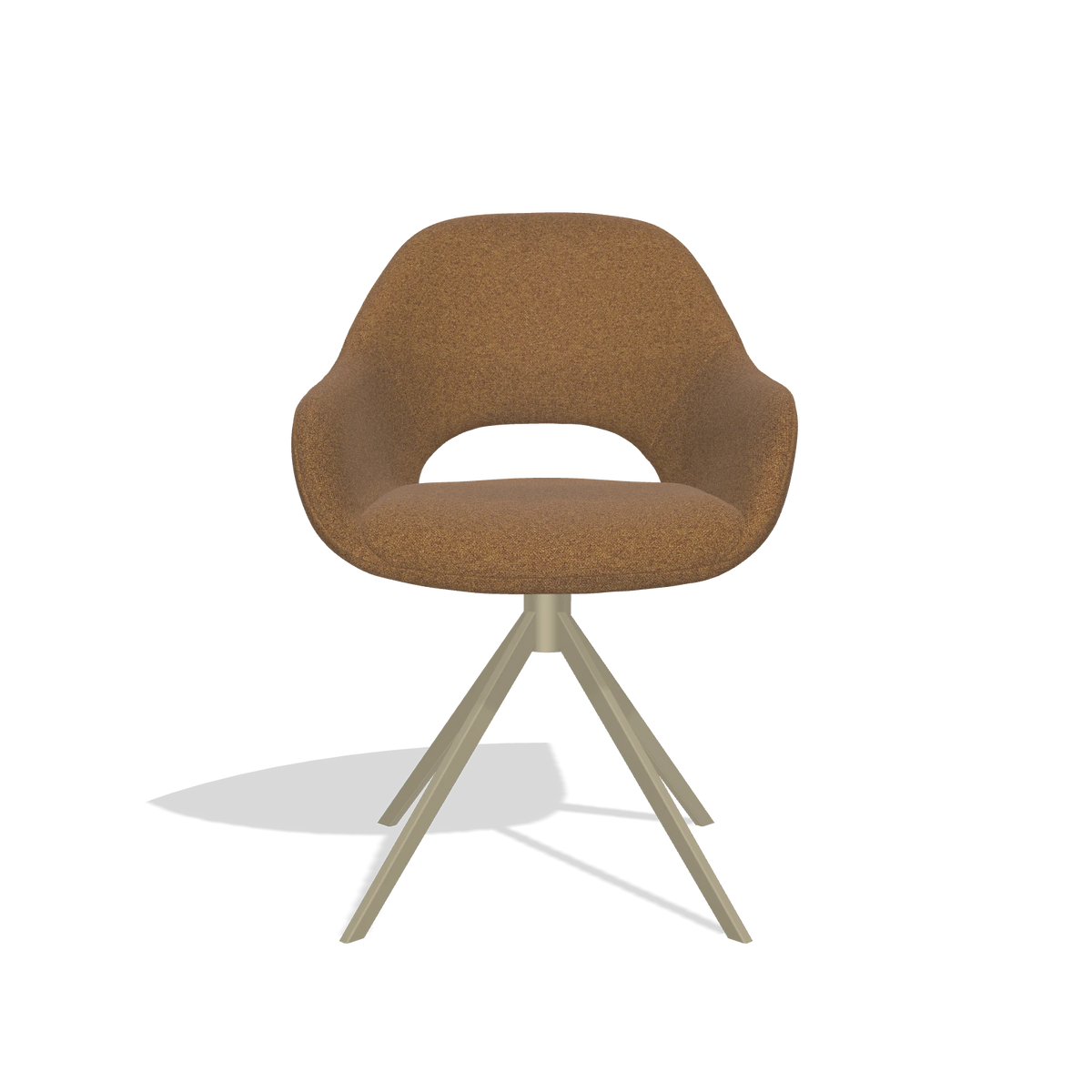 Silla de comedor Messina 6510 en tela Glory 16 (marrón), base giratoria en champán, vista frontal