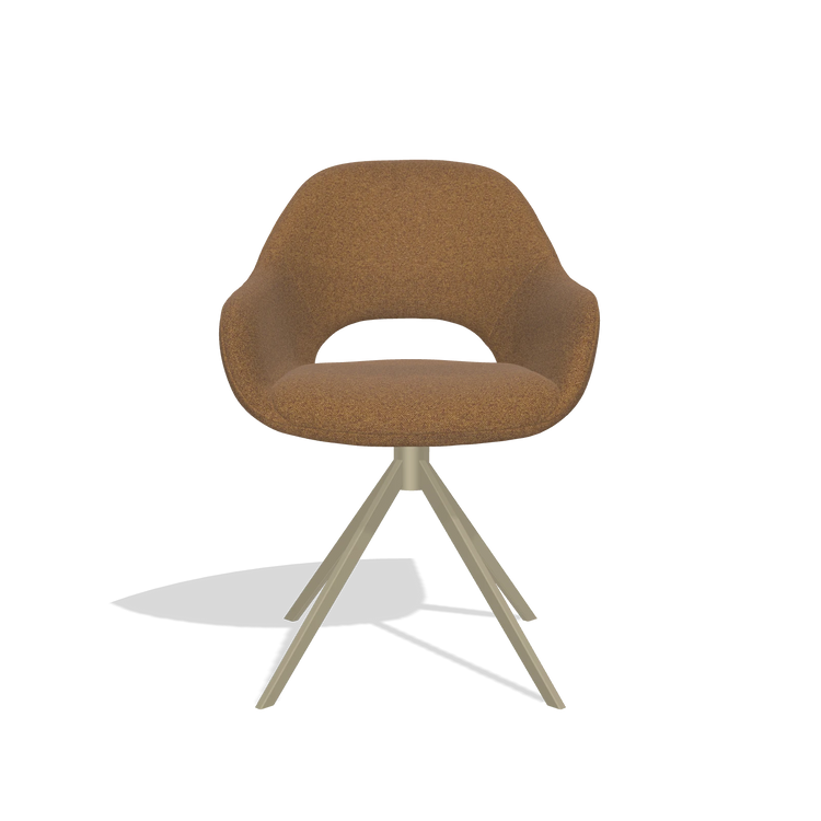 Silla de comedor Messina 6510 en tela Glory 16 (marrón), base giratoria en champán, vista frontal