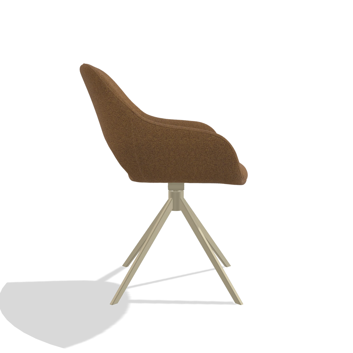 Silla de comedor Messina 6510 en tela Glory 16 (marrón), base giratoria en champán, vista lateral