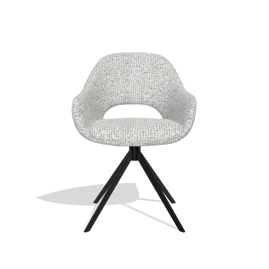 Silla de comedor Messina 6510 en tela Horta 101 (gris claro), base giratoria en negro, vista frontal