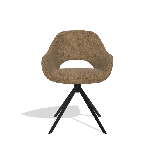 Silla de comedor Messina 6510 en tela Horta 23 (oliva), base giratoria en negro, vista frontal