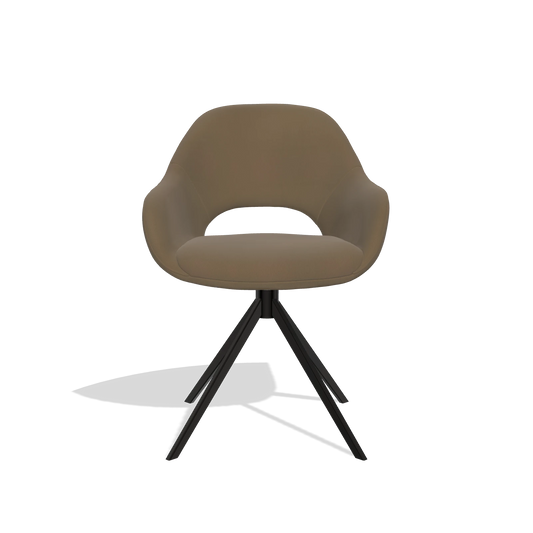 Dining Chair Messina 6510 in Leather A802 (olive), black swivel base, front view