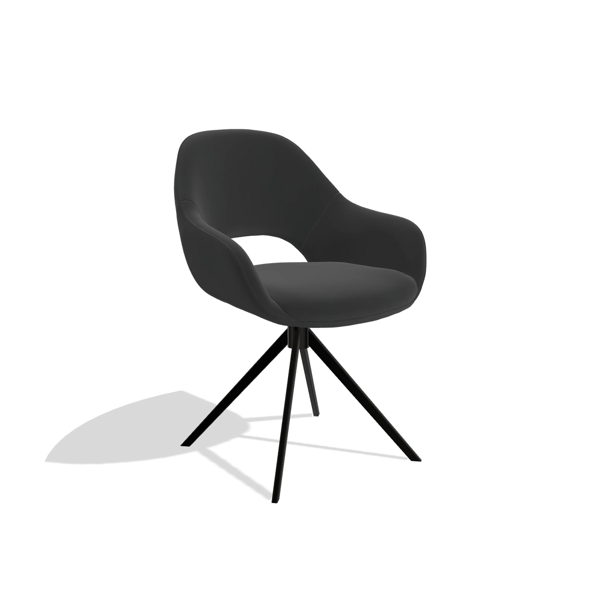 Sedia da pranzo Messina 6510 in Pelle A804 (nero), base girevole in nero, vista angolata