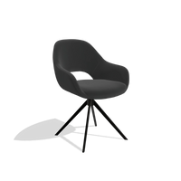 Sedia da pranzo Messina 6510 in Pelle A804 (nero), base girevole in nero, vista angolata