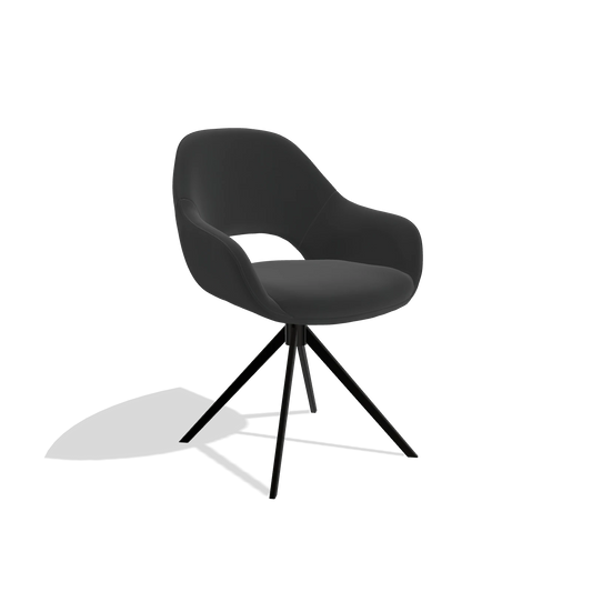 Dining Chair Messina 6510 in Leather A804 (black), black swivel base, angled view