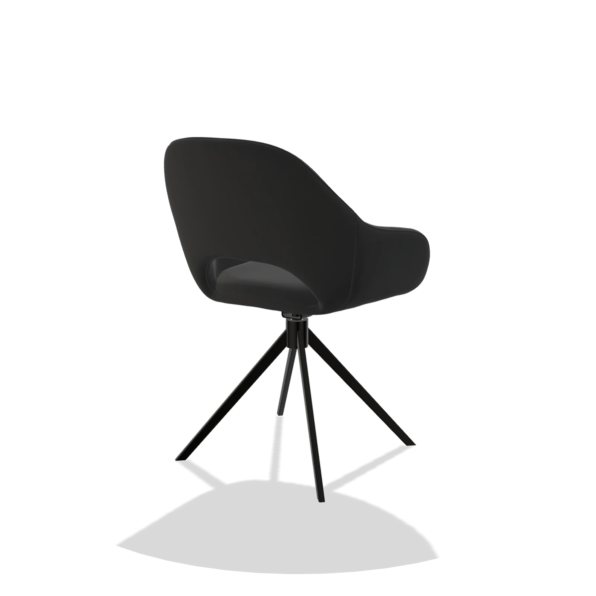 Sedia da pranzo Messina 6510 in Pelle A804 (nero), base girevole in nero, vista posteriore angolata