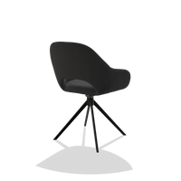 Sedia da pranzo Messina 6510 in Pelle A804 (nero), base girevole in nero, vista posteriore angolata