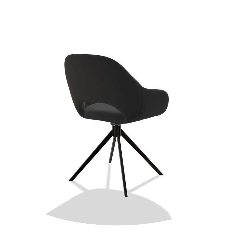 Sedia da pranzo Messina 6510 in Pelle A804 (nero), base girevole in nero, vista posteriore angolata