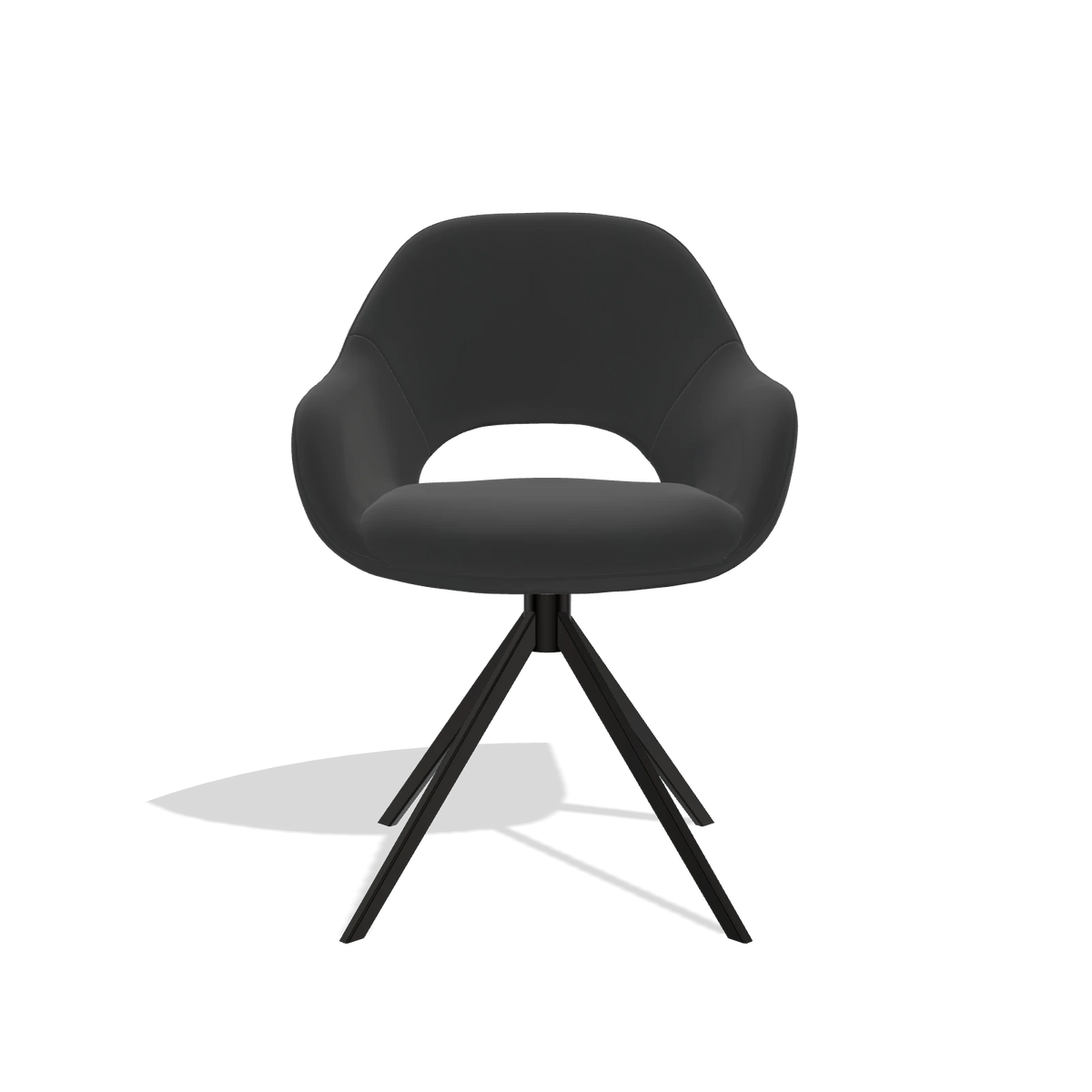 Sedia da pranzo Messina 6510 in Pelle A804 (nero), base girevole in nero, vista frontale