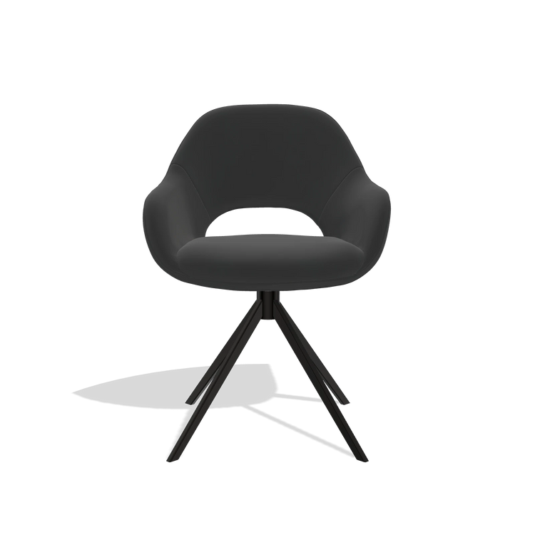 Sedia da pranzo Messina 6510 in Pelle A804 (nero), base girevole in nero, vista frontale