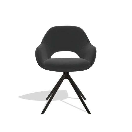 Dining Chair Messina 6510 in Leather A804 (black), black swivel base, front view