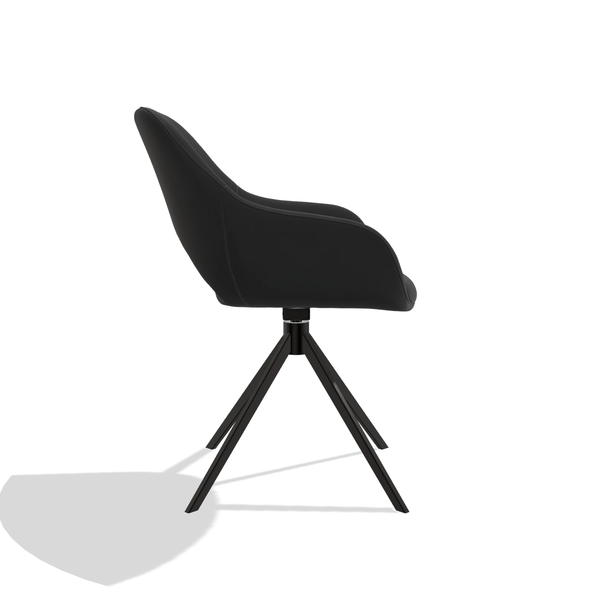 Sedia da pranzo Messina 6510 in Pelle A804 (nero), base girevole in nero, vista laterale