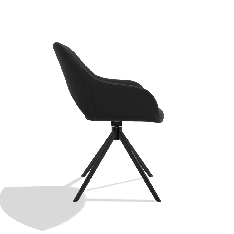 Sedia da pranzo Messina 6510 in Pelle A804 (nero), base girevole in nero, vista laterale