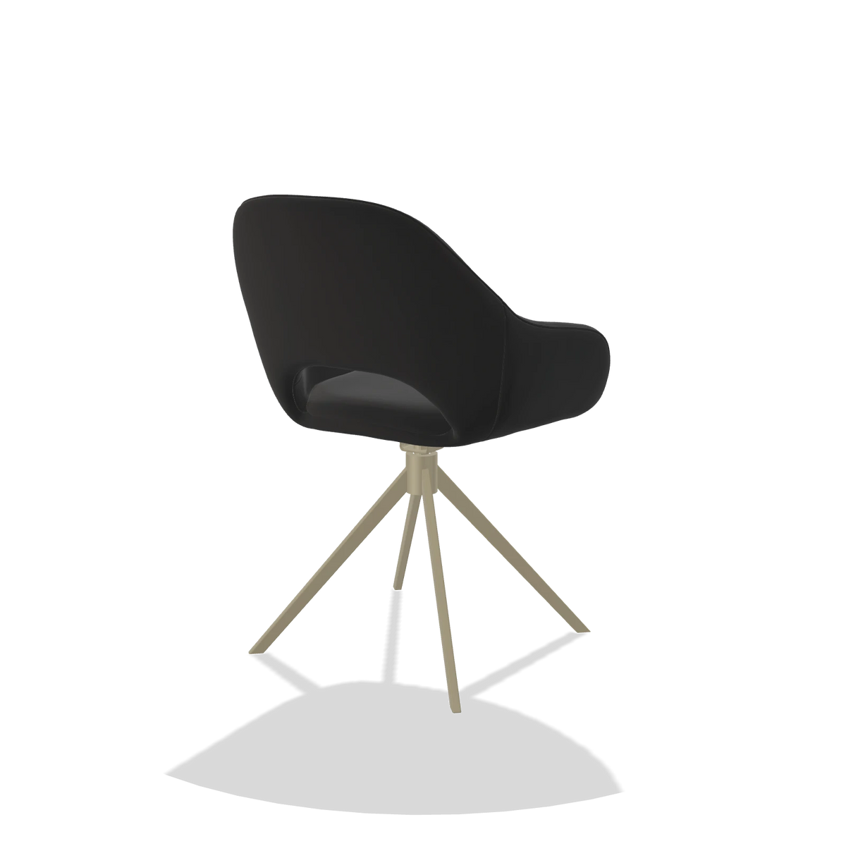 Sedia da pranzo Messina 6510 in Pelle A804 (nero), base girevole in champagne, vista posteriore angolata