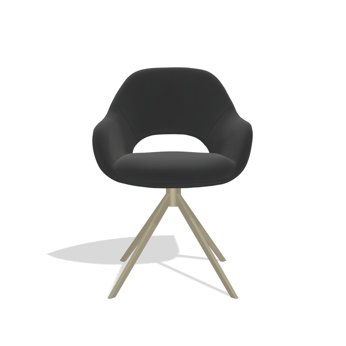 Sedia da pranzo Messina 6510 in Pelle A804 (nero), base girevole in champagne, vista frontale