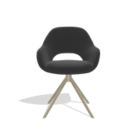 Sedia da pranzo Messina 6510 in Pelle A804 (nero), base girevole in champagne, vista frontale