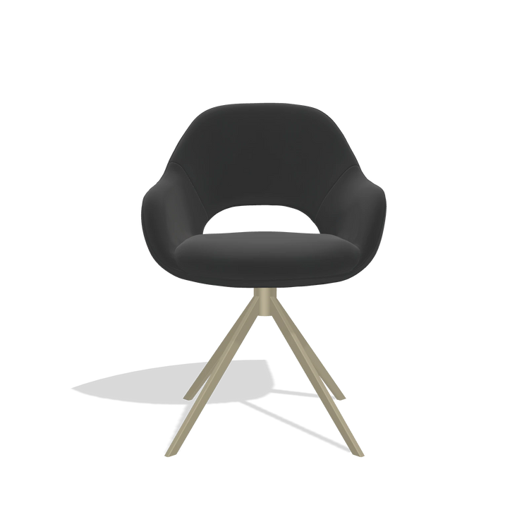 Sedia da pranzo Messina 6510 in Pelle A804 (nero), base girevole in champagne, vista frontale