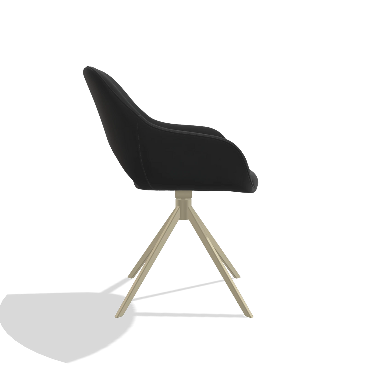 Sedia da pranzo Messina 6510 in Pelle A804 (nero), base girevole in champagne, vista laterale