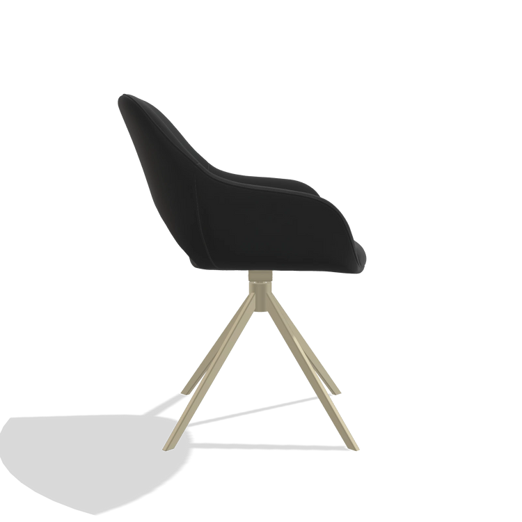 Sedia da pranzo Messina 6510 in Pelle A804 (nero), base girevole in champagne, vista laterale