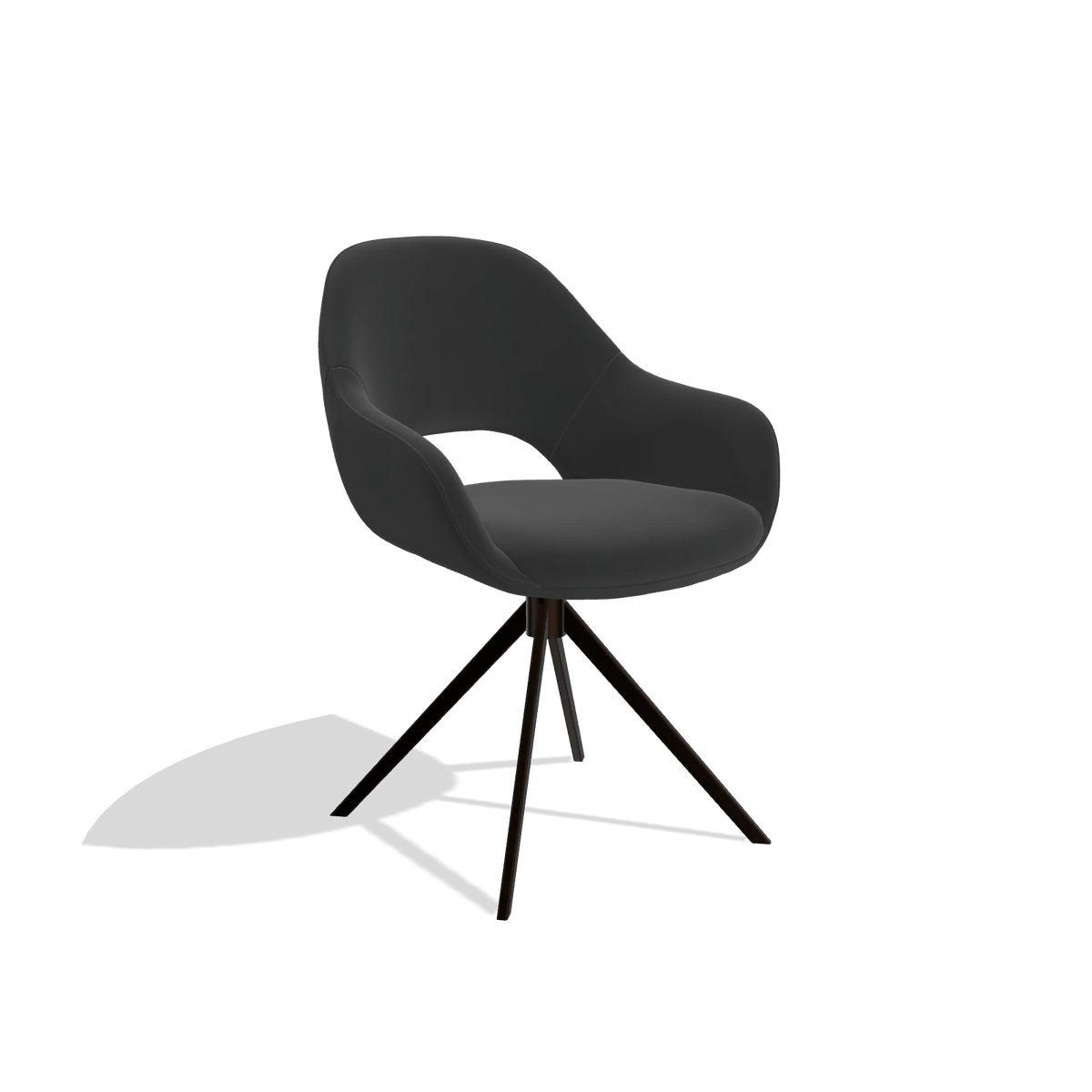 Sedia da pranzo Messina 6510 in Pelle A804 (nero), base girevole in espresso, vista angolata