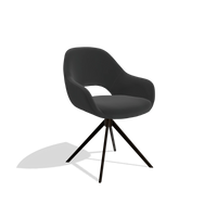 Sedia da pranzo Messina 6510 in Pelle A804 (nero), base girevole in espresso, vista angolata