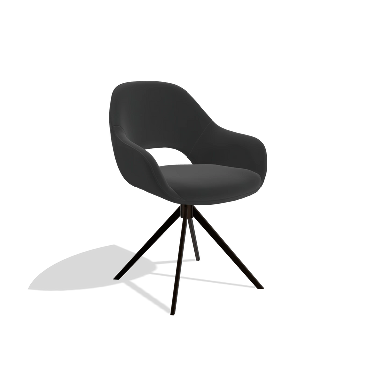 Sedia da pranzo Messina 6510 in Pelle A804 (nero), base girevole in espresso, vista angolata