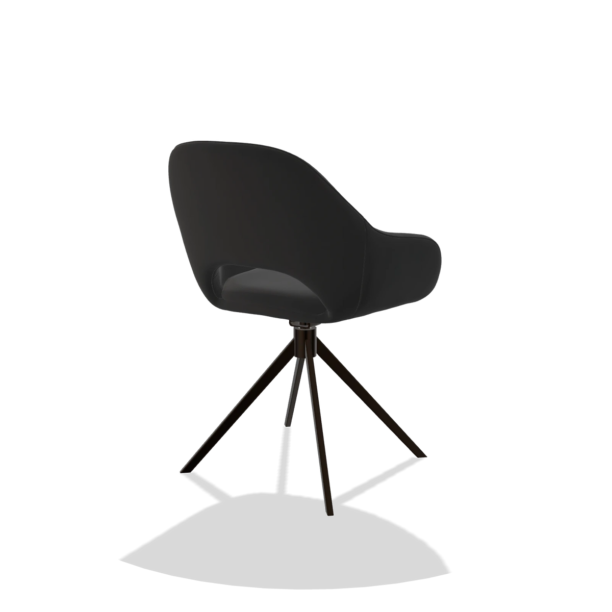 Sedia da pranzo Messina 6510 in Pelle A804 (nero), base girevole in espresso, vista posteriore angolata