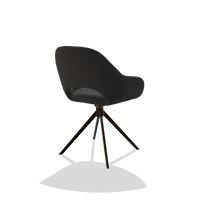 Sedia da pranzo Messina 6510 in Pelle A804 (nero), base girevole in espresso, vista posteriore angolata