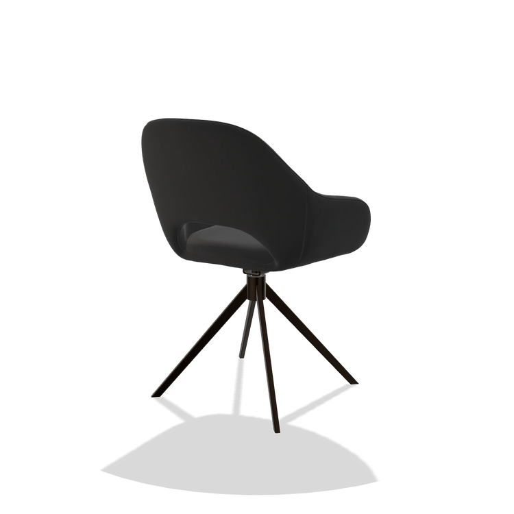 Sedia da pranzo Messina 6510 in Pelle A804 (nero), base girevole in espresso, vista posteriore angolata