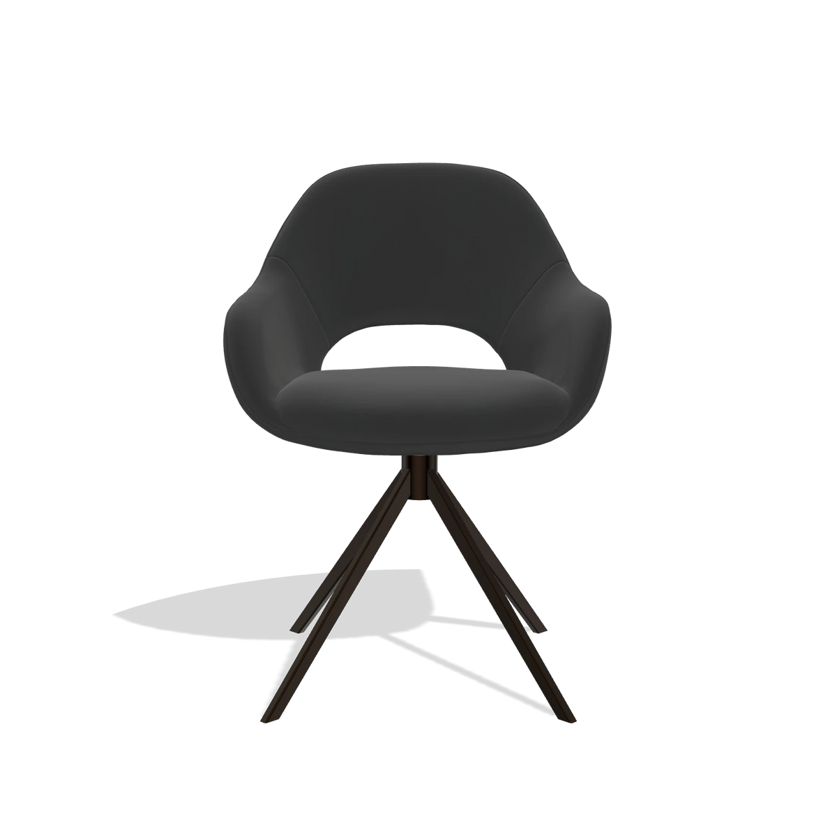 Sedia da pranzo Messina 6510 in Pelle A804 (nero), base girevole in espresso, vista frontale
