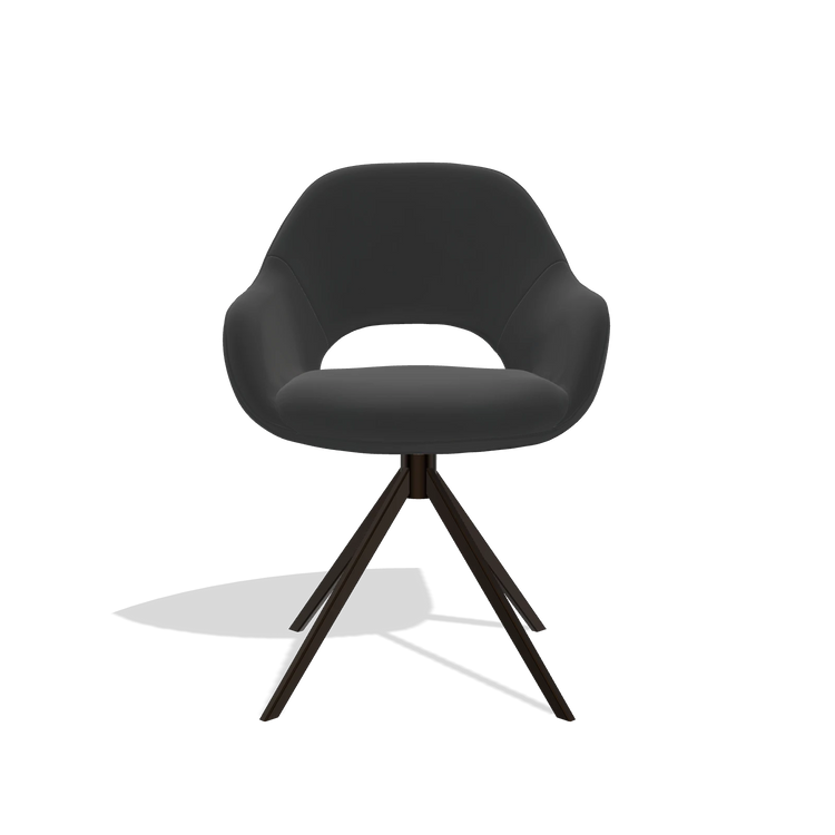 Sedia da pranzo Messina 6510 in Pelle A804 (nero), base girevole in espresso, vista frontale