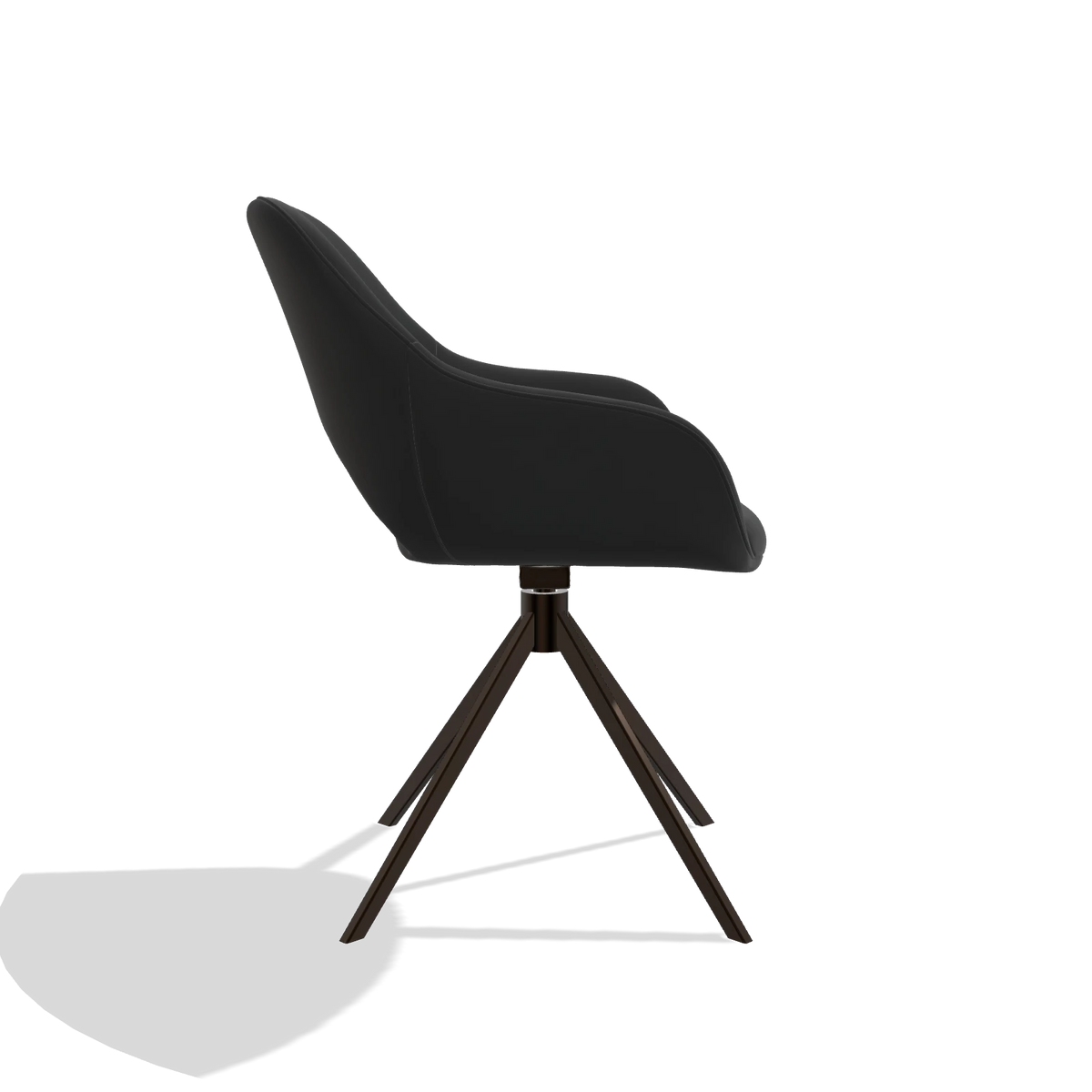 Sedia da pranzo Messina 6510 in Pelle A804 (nero), base girevole in espresso, vista laterale