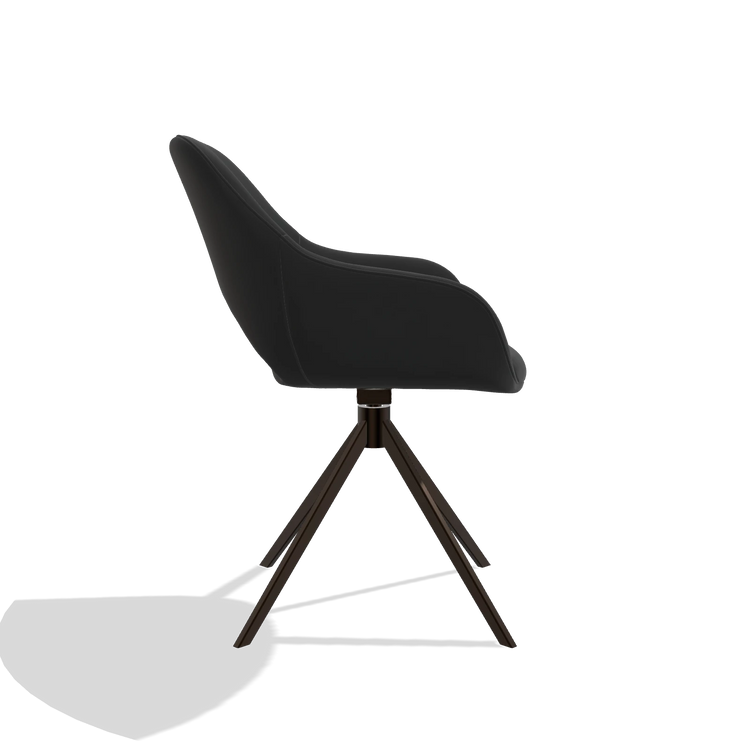 Sedia da pranzo Messina 6510 in Pelle A804 (nero), base girevole in espresso, vista laterale
