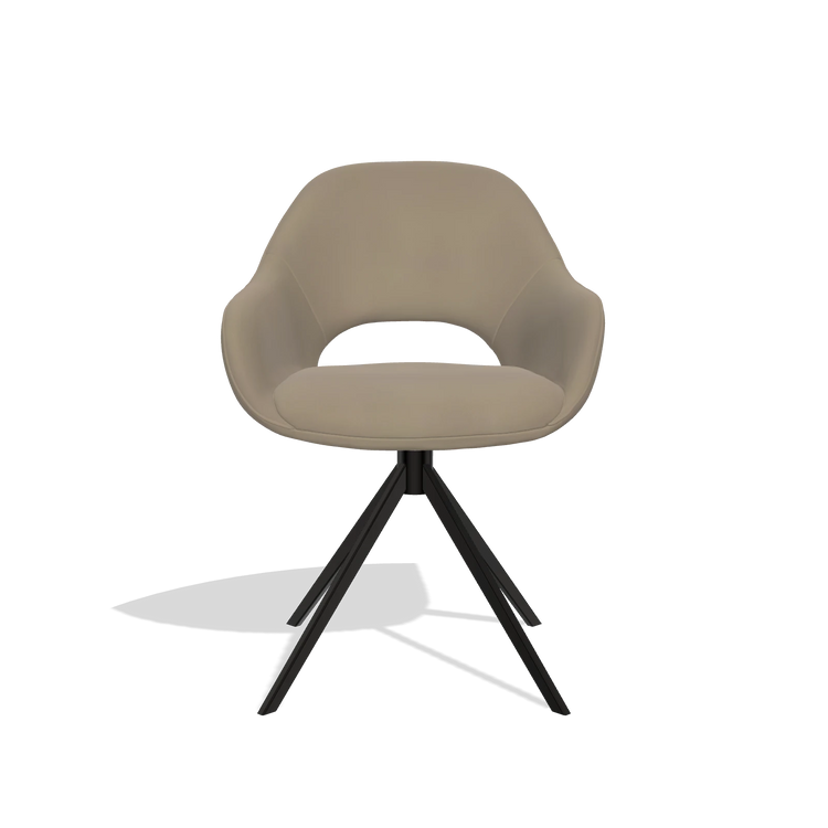 Dining Chair Messina 6510 in Leather A824 (sage), black swivel base, front view