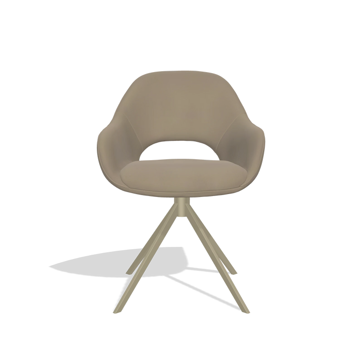 Dining Chair Messina 6510 in Leather A824 (sage), champagne swivel base, front view