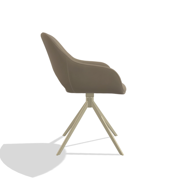 Dining Chair Messina 6510 in Leather A824 (sage), champagne swivel base, side view