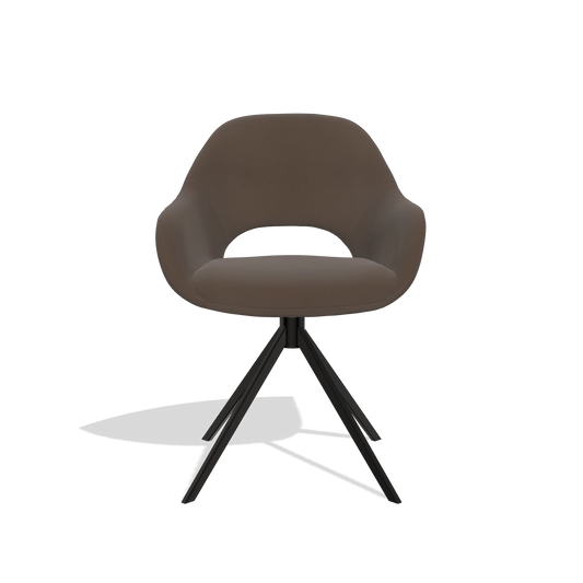 Dining Chair Messina 6510 in Leather A825 (brown), black swivel base, front view
