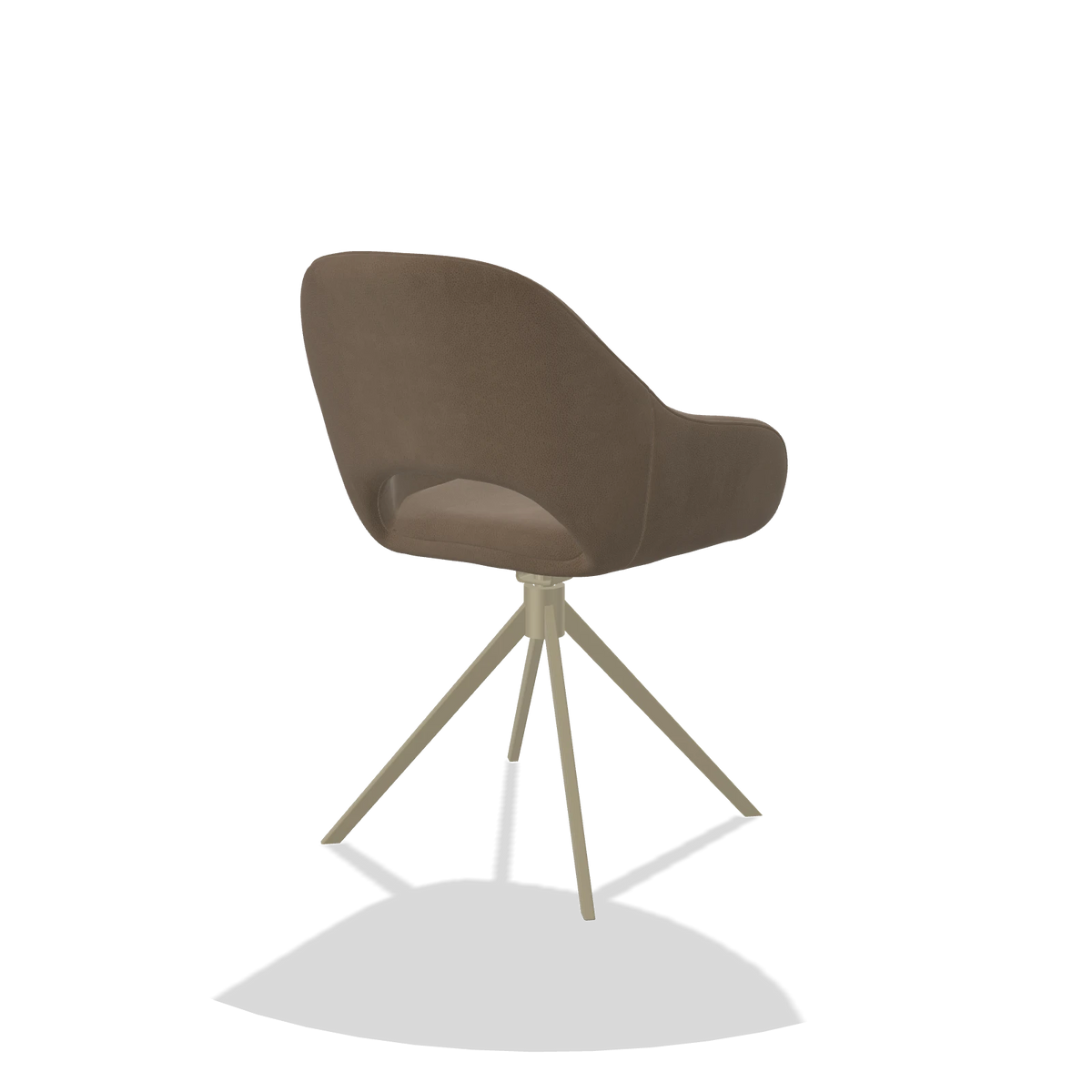 Silla de comedor Messina 6510 en Piel B402 (topo), base giratoria en champán, vista trasera en ángulo