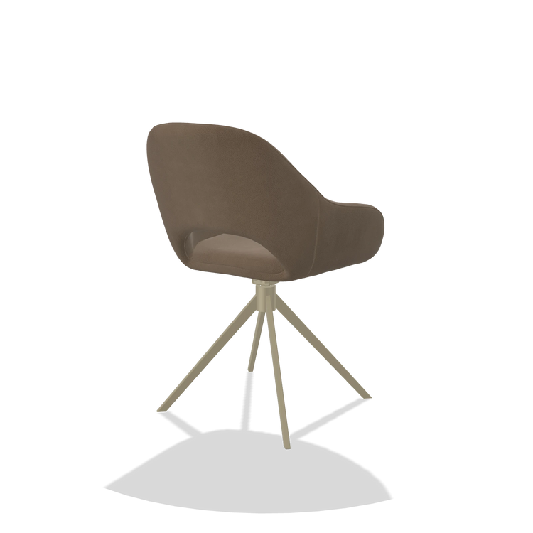 Silla de comedor Messina 6510 en Piel B402 (topo), base giratoria en champán, vista trasera en ángulo