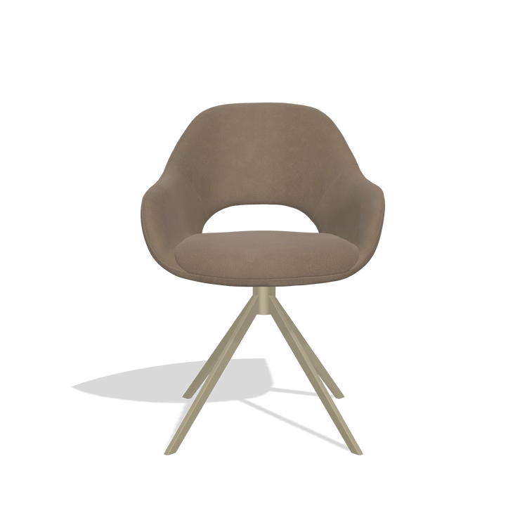 Silla de comedor Messina 6510 en Piel B402 (topo), base giratoria en champán, vista frontal