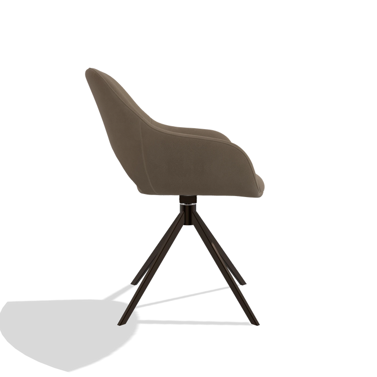 Silla de comedor Messina 6510 en Piel B402 (topo), base giratoria en espresso, vista lateral