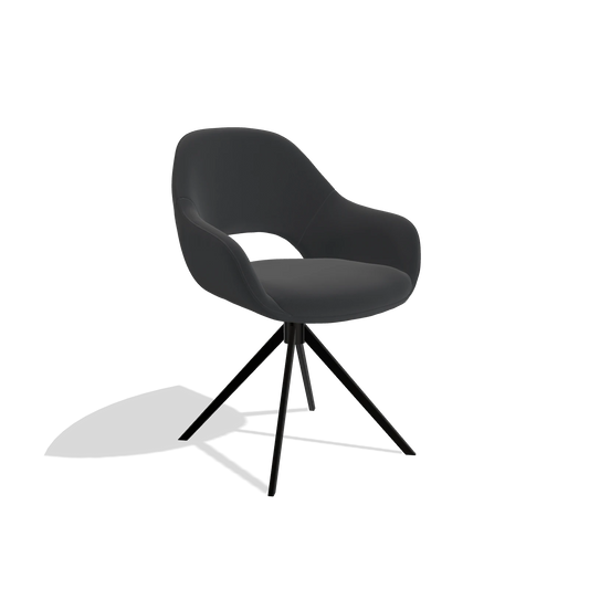 Esszimmerstuhl Messina 6510 in Leder B500 (Schwarz), Drehfuß in Schwarz, Schrägansicht