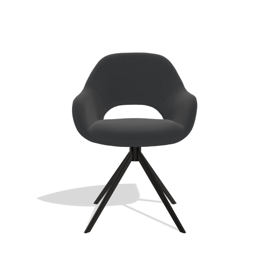 Esszimmerstuhl Messina 6510 in Leder B500 (Schwarz), Drehfuß in Schwarz, Vorderansicht
