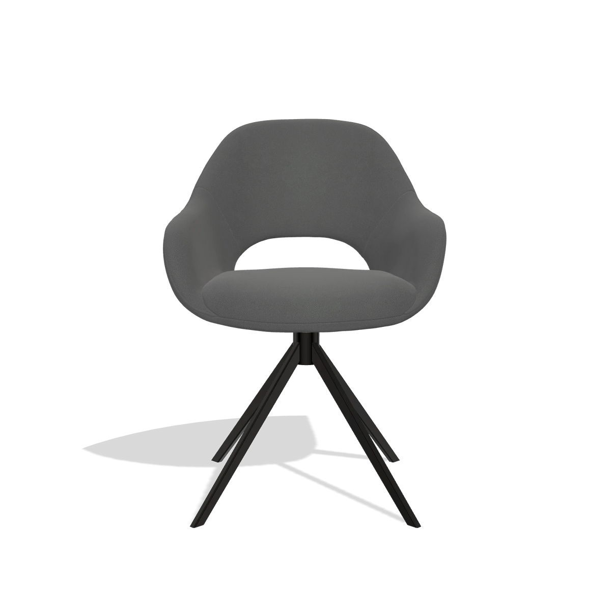 Sedia da pranzo Messina 6510 in Pelle B502 (grigio scuro), base girevole in nero, vista frontale