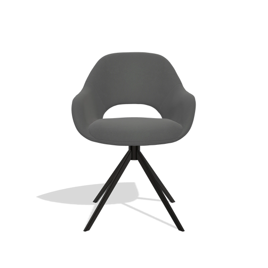 Dining Chair Messina 6510 in Leather B502 (dark grey), black swivel base, front view