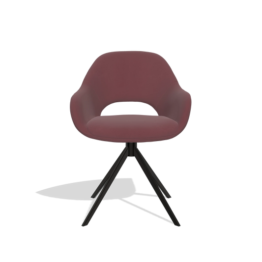 Dining Chair Messina 6510 in Leather B554 (brown), black swivel base, front view