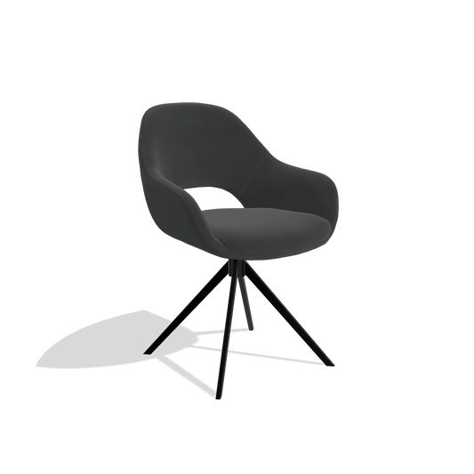 Dining Chair Messina 6510 in Leather B900 (black), black swivel base, angled view