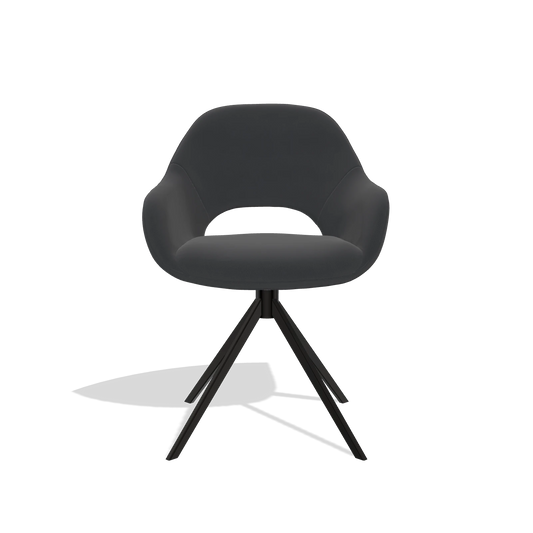 Dining Chair Messina 6510 in Leather B900 (black), black swivel base, front view