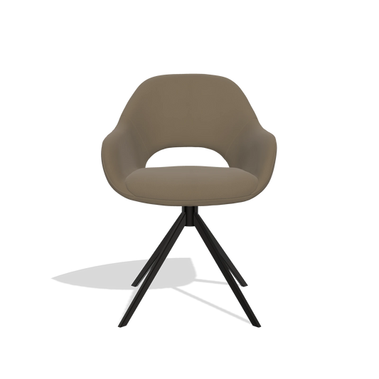 Dining Chair Messina 6510 in Leather B901 (olive), black swivel base, front view